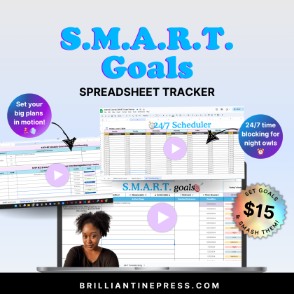 SMART Goals spreadsheet tracker with Time block scheduler and walkthrough